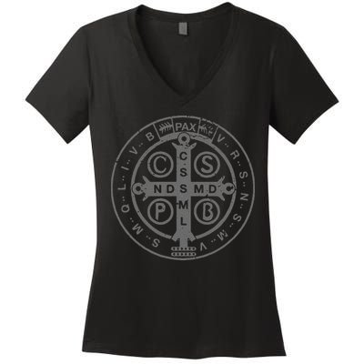 Religious Catholic St. Benedict Medal Christian Women's V-Neck T-Shirt