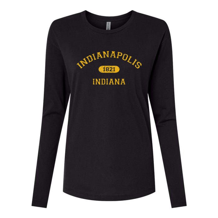 Retro College Style Indianapolis Indiana 1821 Womens Cotton Relaxed Long Sleeve T-Shirt