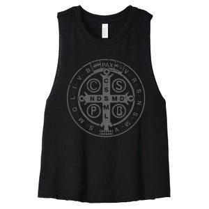 Religious Catholic St. Benedict Medal Christian Women's Racerback Cropped Tank