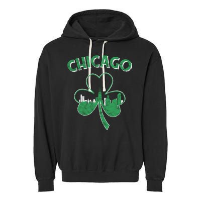 Retro Chicago St Patricks Day Shamrock Gift Garment-Dyed Fleece Hoodie