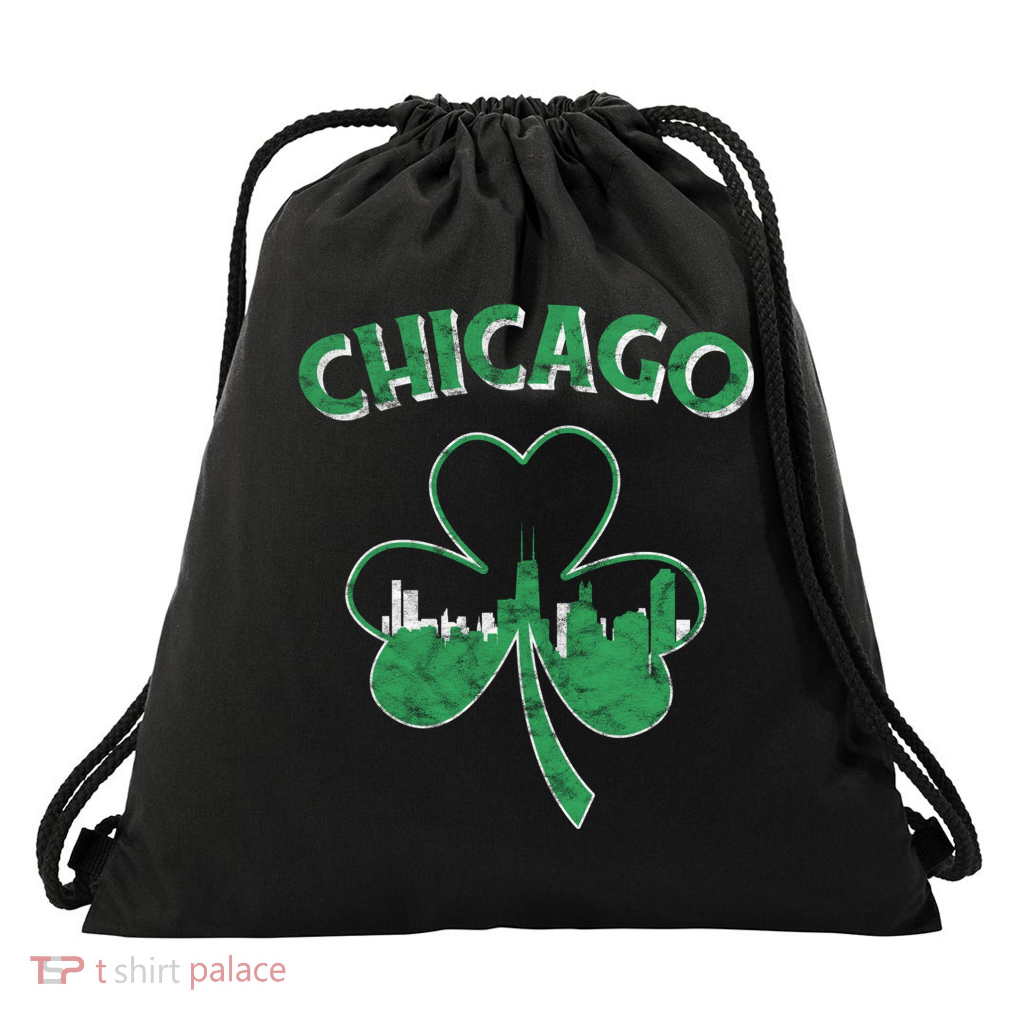 Retro Chicago St Patricks Day Shamrock Gift Drawstring Bag
