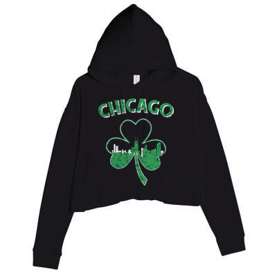 Retro Chicago St Patricks Day Shamrock Gift Crop Fleece Hoodie