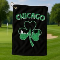 Retro Chicago St Patricks Day Shamrock Gift Golf Towel