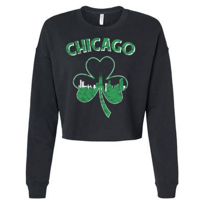 Retro Chicago St Patricks Day Shamrock Gift Cropped Pullover Crew