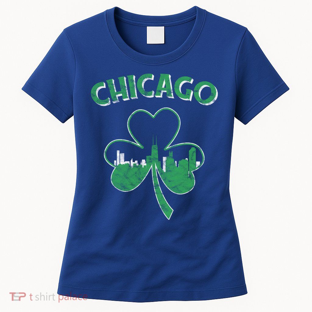 Retro Chicago St Patricks Day Shamrock Gift Womens T-Shirt