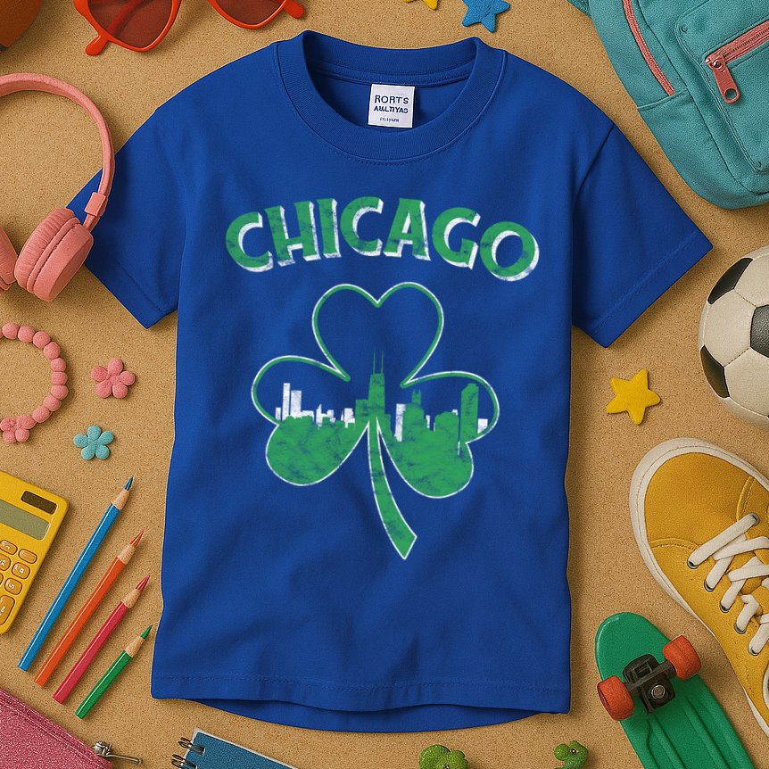 Retro Chicago St Patricks Day Shamrock Gift Kids T-Shirt