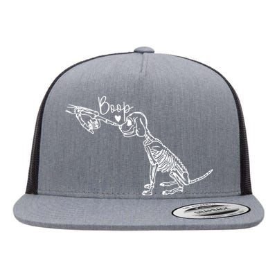 Retro Cute Skeleton Hand Boop Dog Funny Halloween Flat Bill Trucker Hat