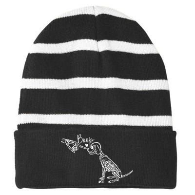 Retro Cute Skeleton Hand Boop Dog Funny Halloween Striped Beanie with Solid Band