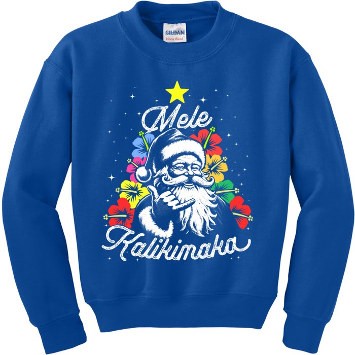 Retro Christmas Surf Mele Kalikimaka Santa Shaka Hawaii Great Gift Kids Sweatshirt