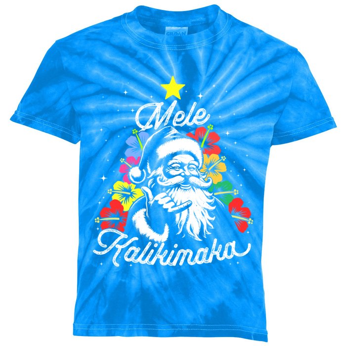 Retro Christmas Surf Mele Kalikimaka Santa Shaka Hawaii Great Gift Kids Tie-Dye T-Shirt