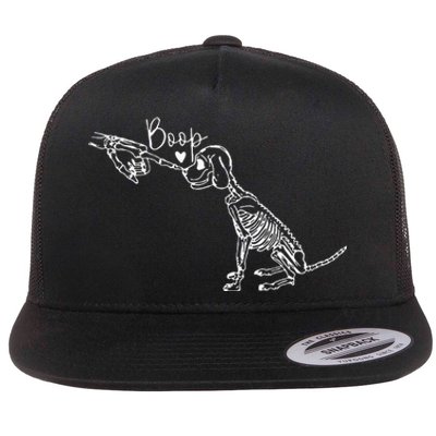 Retro Cute Skeleton Hand Boop Dog Funny Halloween Flat Bill Trucker Hat