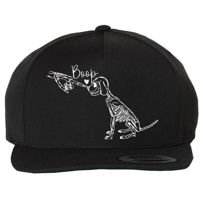 Retro Cute Skeleton Hand Boop Dog Funny Halloween Wool Snapback Cap