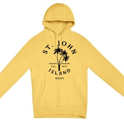 Retro Cool St John Usvi Beach Palm Tree Novelty Souvenir Gift Premium Pullover Hoodie