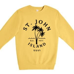 Retro Cool St John Usvi Beach Palm Tree Novelty Souvenir Gift Premium Crewneck Sweatshirt