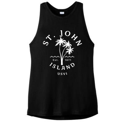 Retro Cool St John Usvi Beach Palm Tree Novelty Souvenir Gift Ladies PosiCharge Tri-Blend Wicking Tank