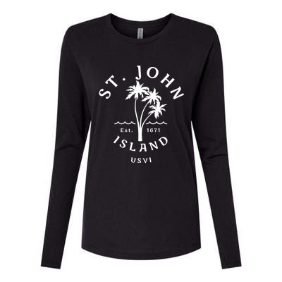 Retro Cool St John Usvi Beach Palm Tree Novelty Souvenir Gift Womens Cotton Relaxed Long Sleeve T-Shirt