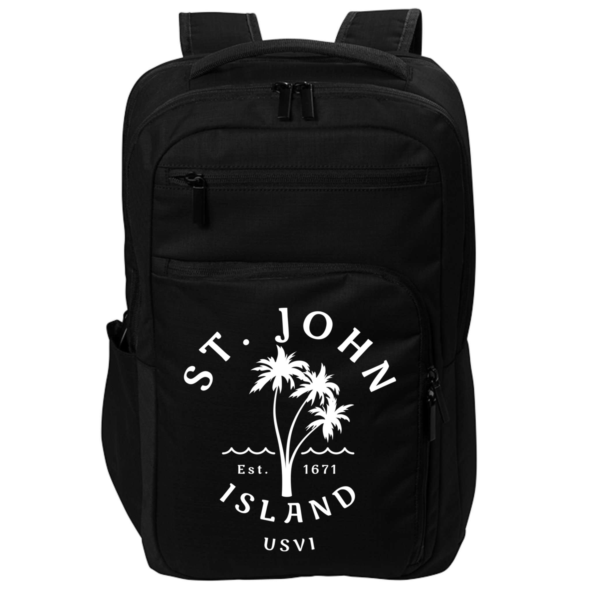 Retro Cool St John Usvi Beach Palm Tree Novelty Souvenir Gift Impact Tech Backpack