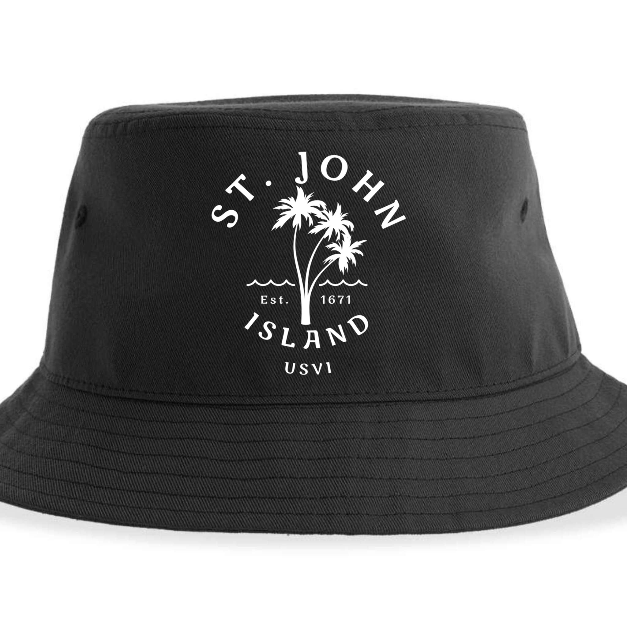 Retro Cool St John Usvi Beach Palm Tree Novelty Souvenir Gift Sustainable Bucket Hat