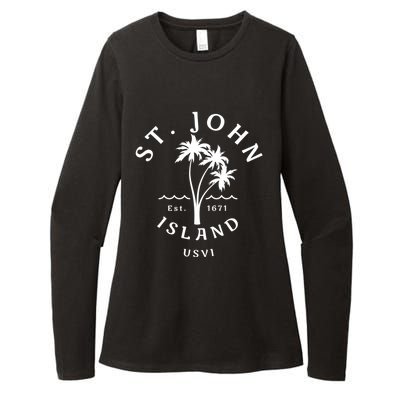 Retro Cool St John Usvi Beach Palm Tree Novelty Souvenir Gift Womens CVC Long Sleeve Shirt