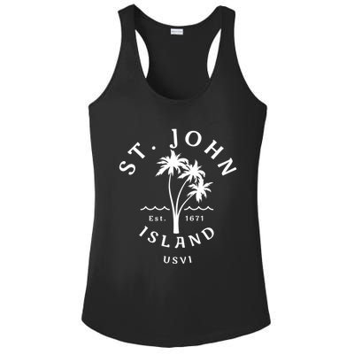 Retro Cool St John Usvi Beach Palm Tree Novelty Souvenir Gift Ladies PosiCharge Competitor Racerback Tank