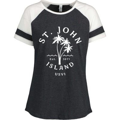 Retro Cool St John Usvi Beach Palm Tree Novelty Souvenir Gift Enza Ladies Jersey Colorblock Tee