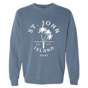 Retro Cool St John Usvi Beach Palm Tree Novelty Souvenir Gift Garment-Dyed Sweatshirt