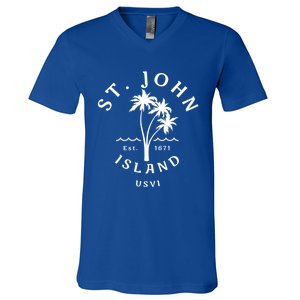 Retro Cool St John Usvi Beach Palm Tree Novelty Souvenir Gift V-Neck T-Shirt