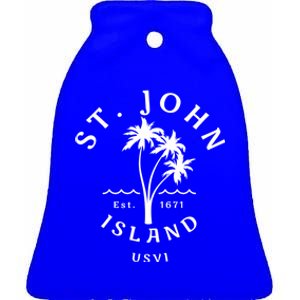 Retro Cool St John Usvi Beach Palm Tree Novelty Souvenir Gift Ceramic Bell Ornament