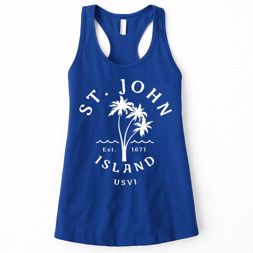 Retro Cool St John Usvi Beach Palm Tree Novelty Souvenir Gift Womens Tank Top