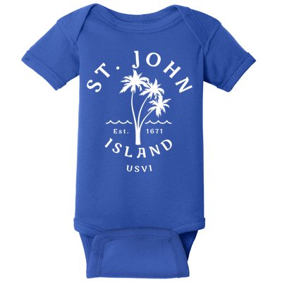 Retro Cool St John Usvi Beach Palm Tree Novelty Souvenir Gift Baby Bodysuit