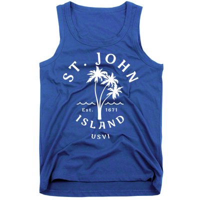 Retro Cool St John Usvi Beach Palm Tree Novelty Souvenir Gift Tank Top