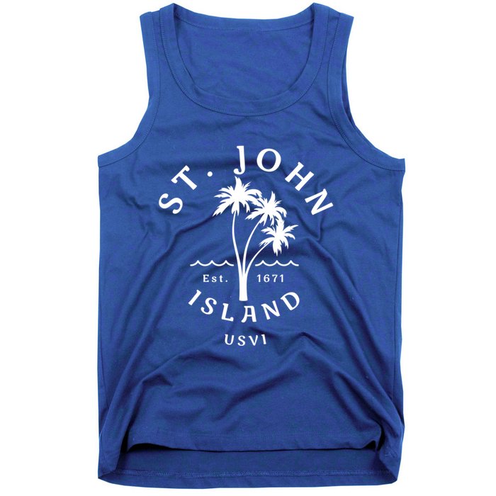 Retro Cool St John Usvi Beach Palm Tree Novelty Souvenir Gift Tank Top