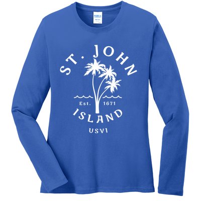 Retro Cool St John Usvi Beach Palm Tree Novelty Souvenir Gift Ladies Long Sleeve Shirt