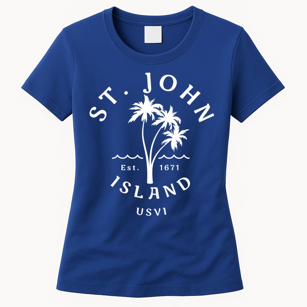 Retro Cool St John Usvi Beach Palm Tree Novelty Souvenir Gift Womens T-Shirt