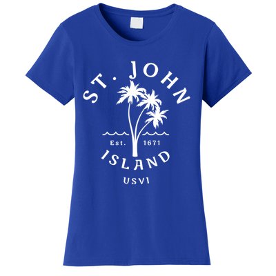 Retro Cool St John Usvi Beach Palm Tree Novelty Souvenir Gift Women's T-Shirt