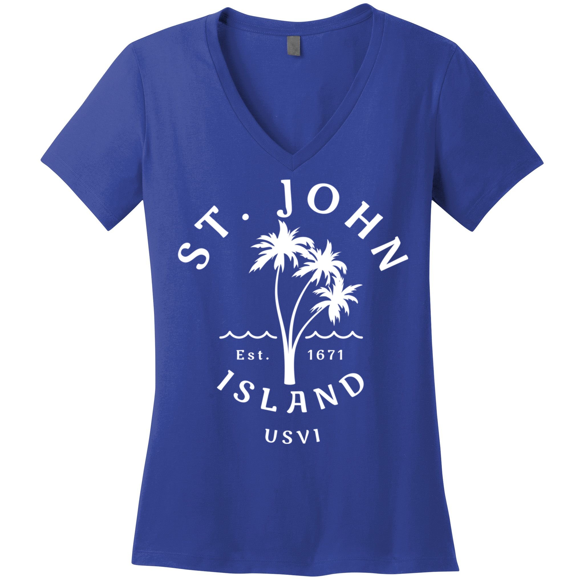 Retro Cool St John Usvi Beach Palm Tree Novelty Souvenir Gift Women's V-Neck T-Shirt