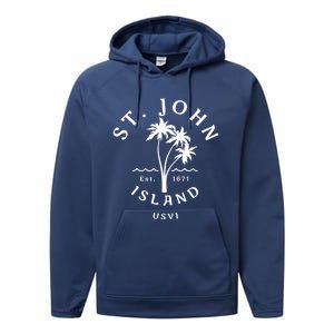 Retro Cool St John Usvi Beach Palm Tree Novelty Souvenir Gift Performance Fleece Hoodie