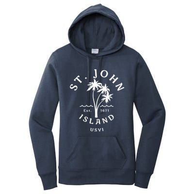 Retro Cool St John Usvi Beach Palm Tree Novelty Souvenir Gift Women's Pullover Hoodie