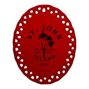 Retro Cool St John Usvi Beach Palm Tree Novelty Souvenir Gift Ceramic Oval Ornament