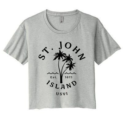 Retro Cool St John Usvi Beach Palm Tree Novelty Souvenir Gift Women's Crop Top Tee