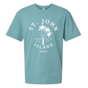 Retro Cool St John Usvi Beach Palm Tree Novelty Souvenir Gift Sueded Cloud Jersey T-Shirt