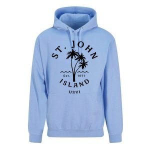 Retro Cool St John Usvi Beach Palm Tree Novelty Souvenir Gift Unisex Surf Hoodie