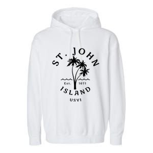 Retro Cool St John Usvi Beach Palm Tree Novelty Souvenir Gift Garment-Dyed Fleece Hoodie