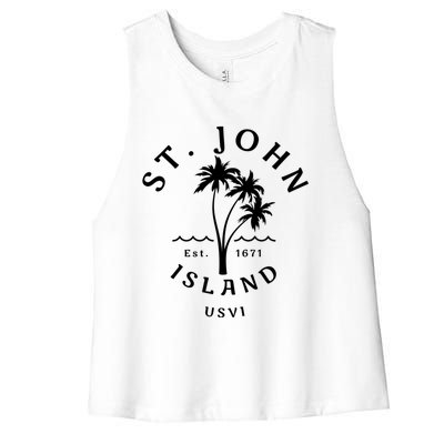 Retro Cool St John Usvi Beach Palm Tree Novelty Souvenir Gift Women's Racerback Cropped Tank