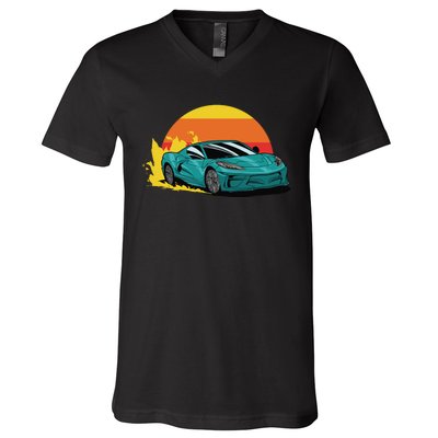 Race Car Sunset V-Neck T-Shirt