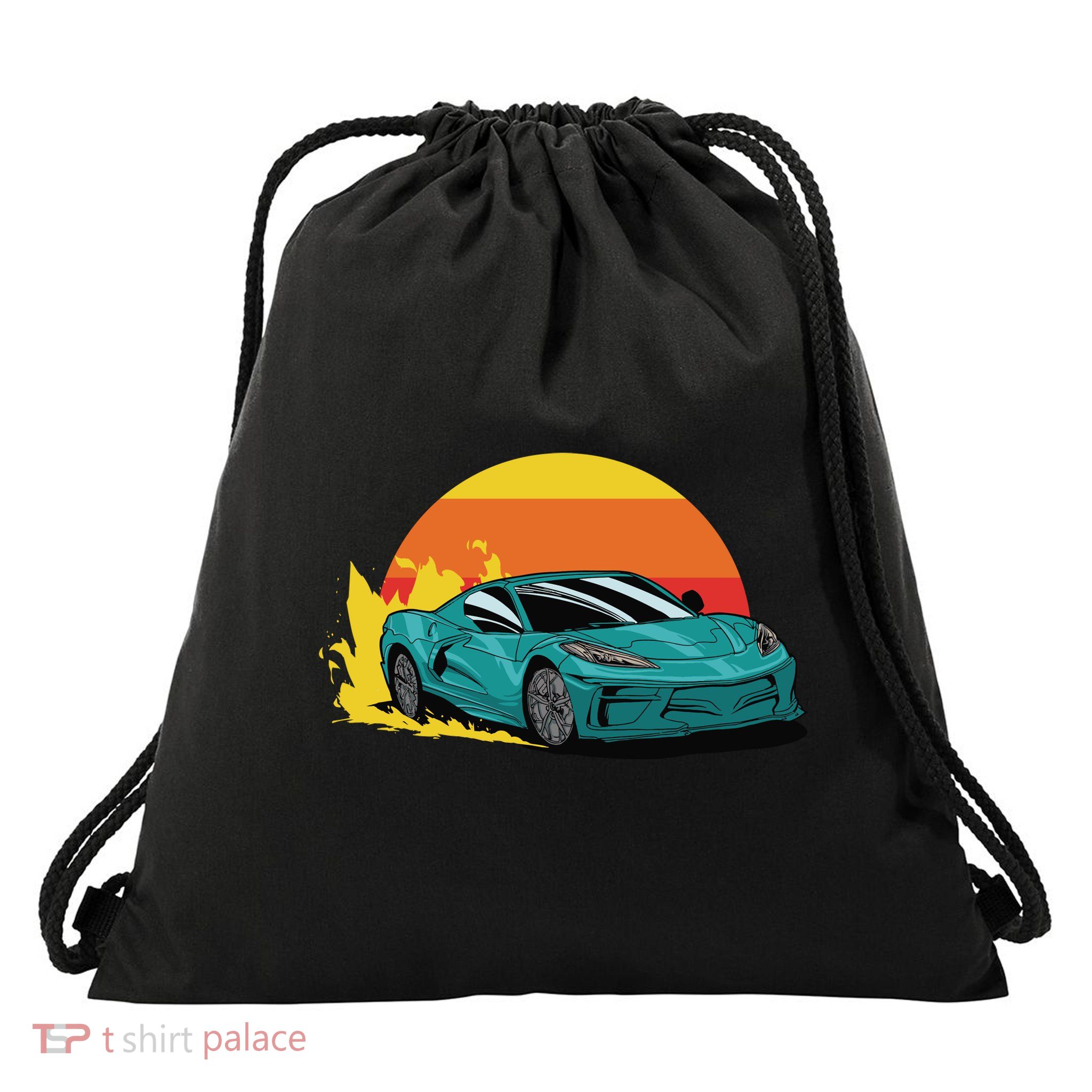 Race Car Sunset Drawstring Bag