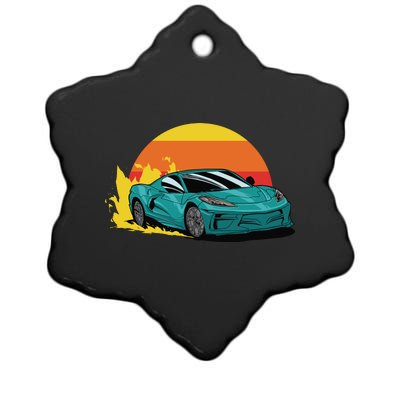 Race Car Sunset Ceramic Star Ornament