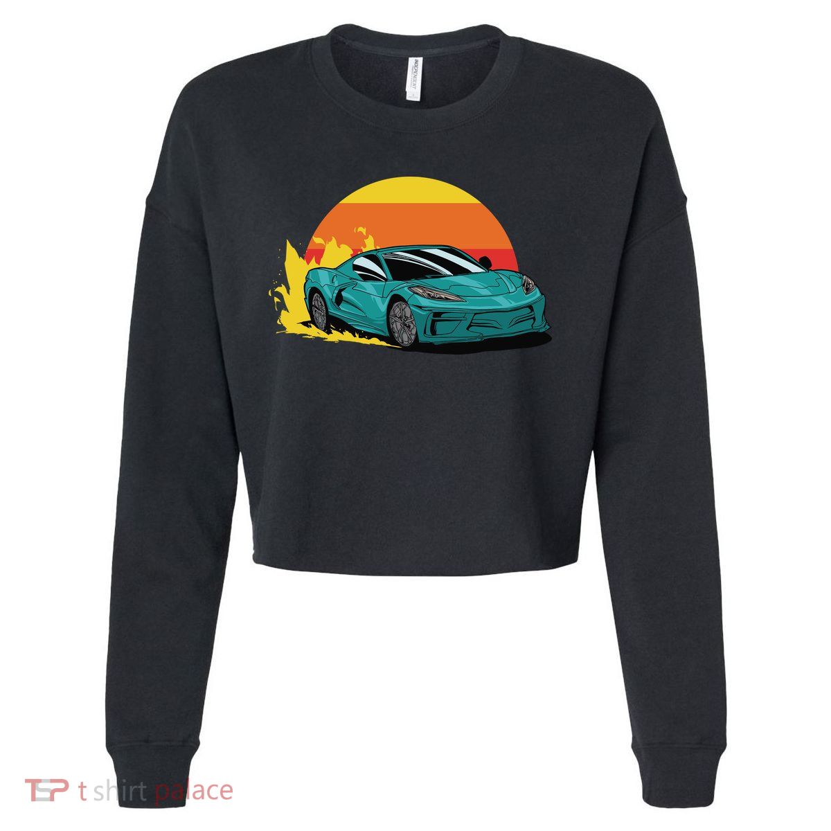 Race Car Sunset Cropped Pullover Crew