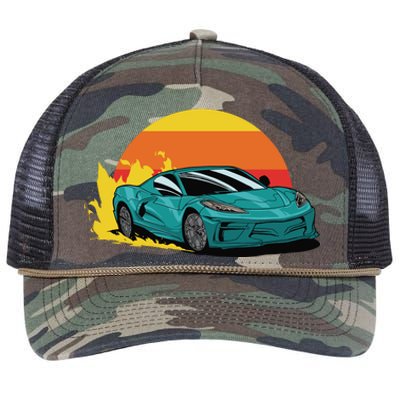 Race Car Sunset Retro Rope Trucker Hat Cap