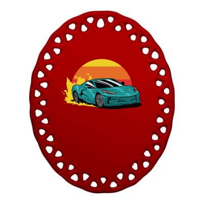 Race Car Sunset Ceramic Oval Ornament